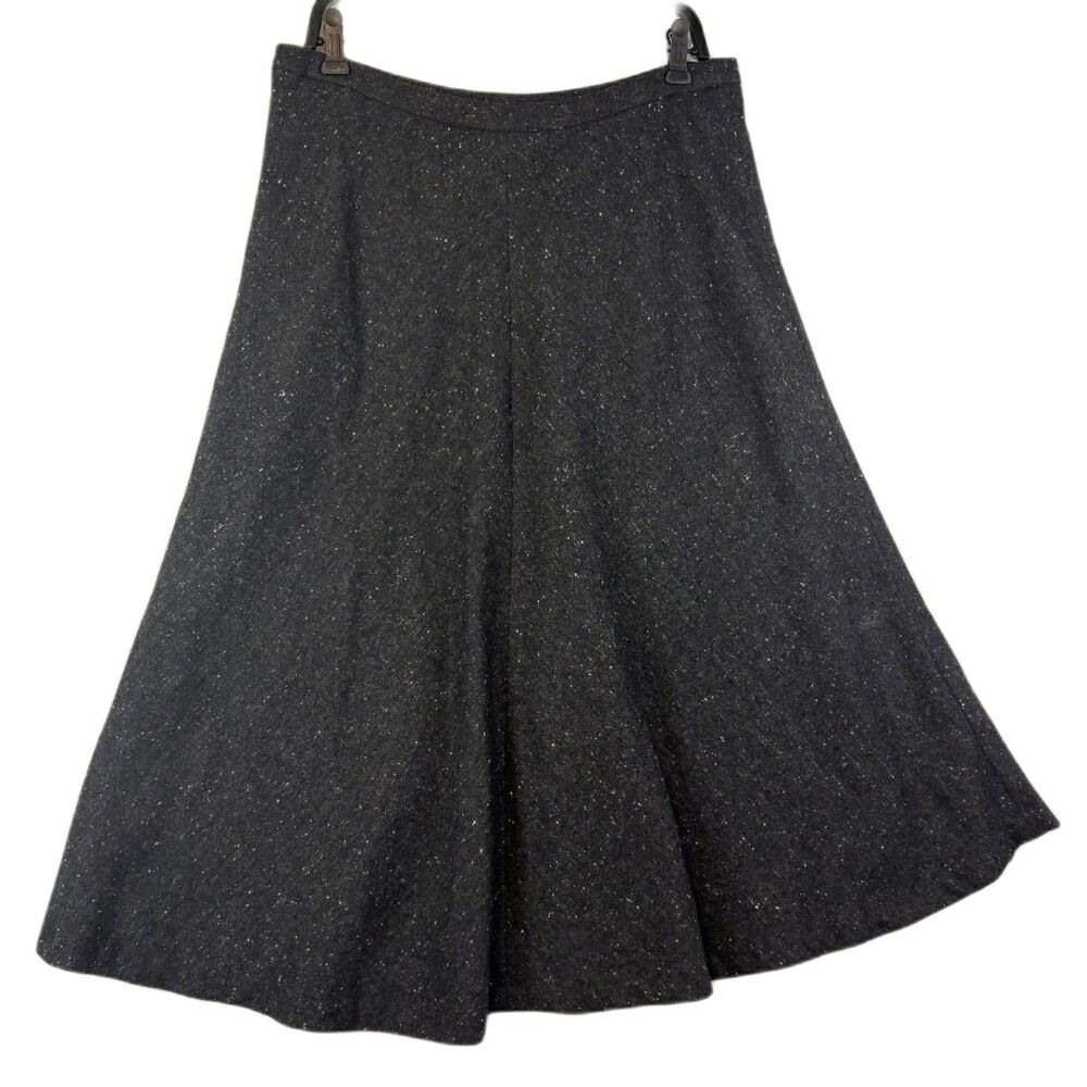 Jones New York Fully Lined Black Flecked A-Line Flared Midi Skirt Size 12 EUC